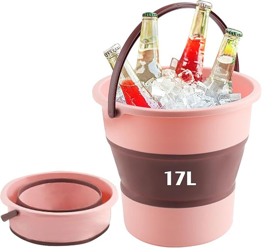 Collapsible Bucket 4.5 Gallon/17L Large Plastic Household Cleaning Mop Buckets Foldable Water Bucket for Car Wash Fishing Camping Beach (Pink-Large)