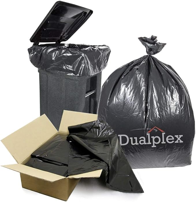 Dualplex 64-65 Gallon Black Trash Bags for Toter, 1.5 Mil Garbage Bag 50 Bags Per Case 50" X 54"