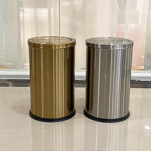 4.7 Gallon/18L Stainless Steel Bathroom Trash Can,Silver Garbage Bin with Swing Lid,Round,Elegant Waste Basket,for Toilet,Kitchen,Living Room,Hotel,Home (18L-Silver)