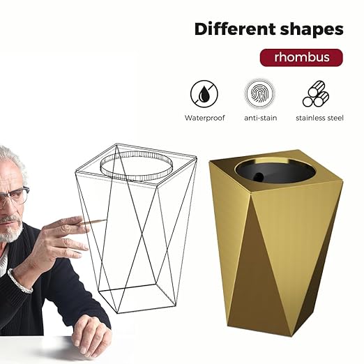 2.6GAL Gold Bathroom Trash Can,Brass Tarsh Can,Open Top,Stainless Steel,Waterproof,Double-Layer with Inner Lining for Bathroom,Bedroom,Office,Living Room,Hotel (Gold)