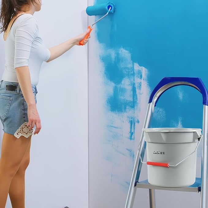 6-Pack 14 Quart Plastic Pail with Handle, Heavy Duty Cleaning Bucket, Grey