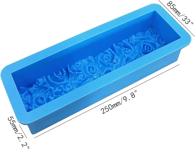 2 Pcs Flexible Rectangular Rose Soap Silicone Mold Flowers Craft Art Silicone Soap Mold Candle Making for Homemad Soap Crafts (Blue)