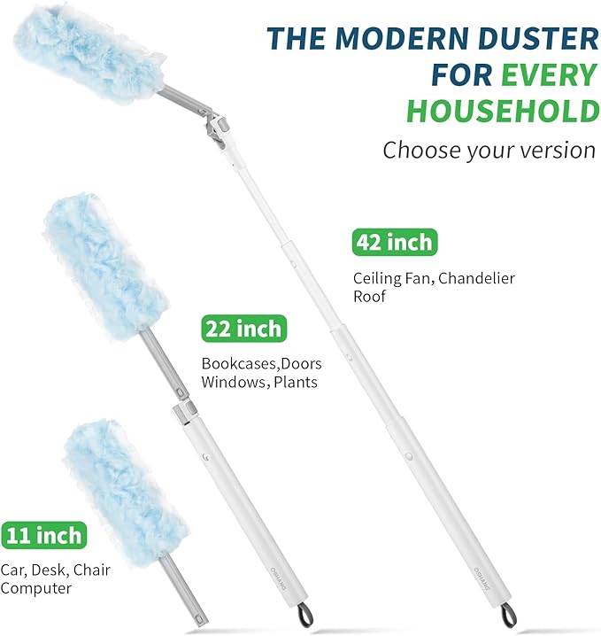 oshang Duster Heavy Duty 3.6 ft Extended Handle Dusting Kit - Multi-Surface Cleaning | Home, Office, Furniture, Ceiling Fan | Powerful Dust Removal | Feather Dusters (1 Duster + 12 Refills)