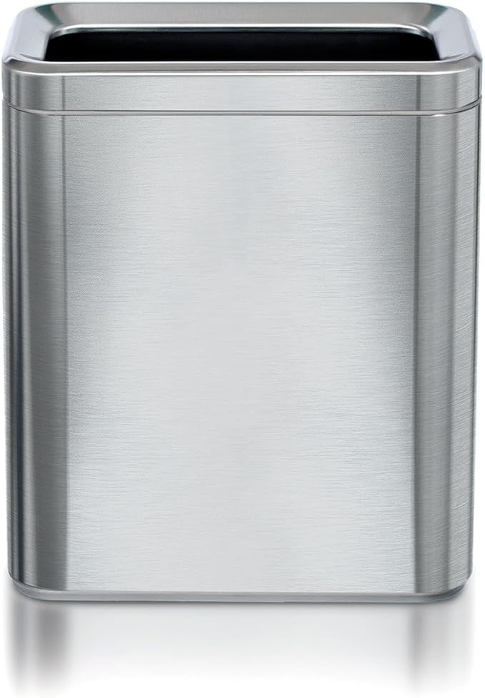 CLOROX Slim Open Trash Can - 2.6 Gallon (10 Liter) Small Metal Waste Basket with Removable Bucket for Narrow Spaces - Stainless Steel Garbage Bin for Bathroom, Bedroom, or Office