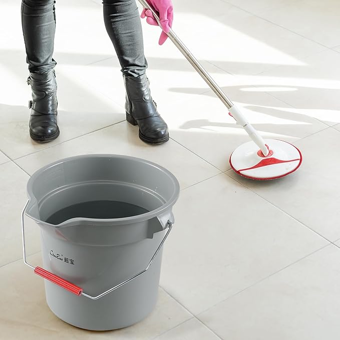 14 Quart Plastic Round Cleaning Pail, 3.5 Gallon Bucket with Built-in Spout and Handle, Gray, 4 Packs