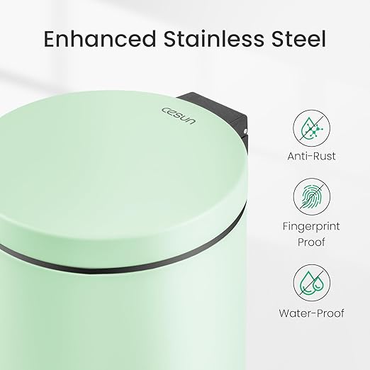 Cesun 1.2 Gallons Small Green Trash Can, Bathroom Garbage Can with Lid and Foot Pedal, Mini Round Wastebasket for Bathroom, Bedroom, Office, 4.5 Liters / 1.2 Gallons, Green