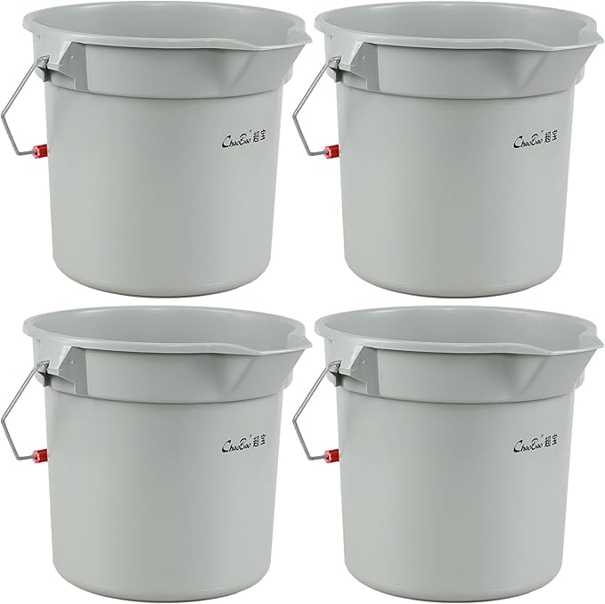 4 Pack Plastic 3.5 Gallon Round Utility Pail with Handle, Commercial Buckets, Gray