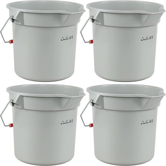4 Pack Plastic 3.5 Gallon Round Utility Pail with Handle, Commercial Buckets, Gray