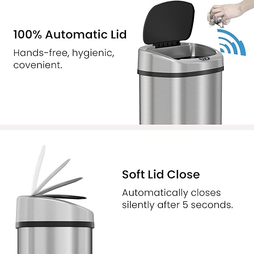 iTouchless 24 Gallon / 91L Sensor 2.0 Trash Can with Lid Commercial Grade Automatic Stainless Steel Touchless Garbage Bin, AbsorbX Odor Filter, Battery or AC Power, for Restaurant, Lobby, Home Office