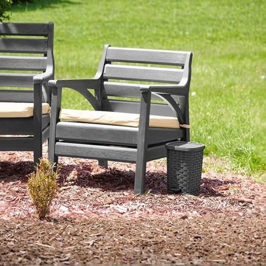 Superio Mini Trash Can with Foot Pedal Small Outdoor Garbage Can with Lid, 1.5 Gallon Plastic Waste Basket for Bathroom, Bedroom, Kitchen, Office, Patio (Wicker Grey 6 QT.)