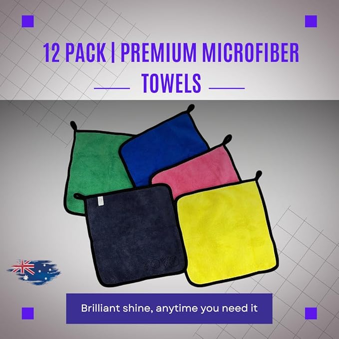 Microfiber Kitchen Towels | 12"x12" Kitchen Cloths | Australian Designed |12 Pack 400 GSM Cleaning Cloths | Cleaning Towels | Ultra-Soft, Scratch-Free, Reusable, Super Absorbent | Car & Household