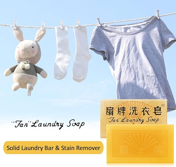 BEE & FLOWER Fan Laundry Soap Bar Laundry Stain Remover Laundry Bar Soap for Clothes Underwear Washing (5.3 Oz x 2)