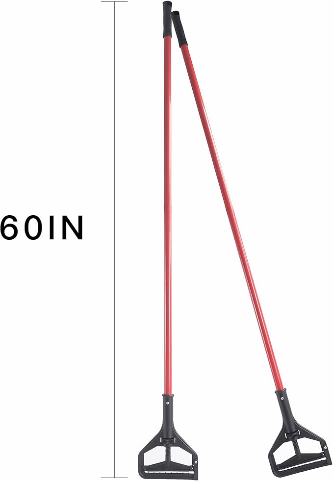 Matthew Cleaning Commercial Quick-Change Iron Mop Handle for Floor Cleaning Heavy Duty Mop Head Replacement Holder 60inch w/Plastic Gripper for Rags Side Gate Wet Mop Handles 12 Packs