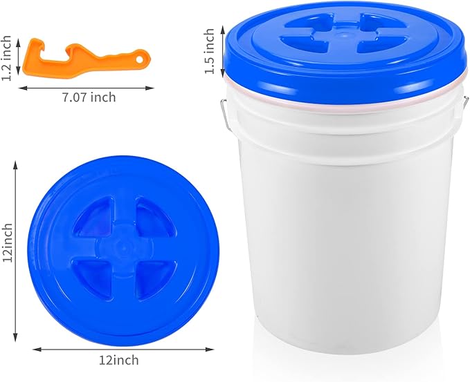 2 Pieces 5 Gallon Bucket Lid with Bucket Lid Opener,Plastic Storage Bucket Leak-Proof Screw Seal Lids,Pet Food Storage Container Lid for Home Paint Storage Buckets