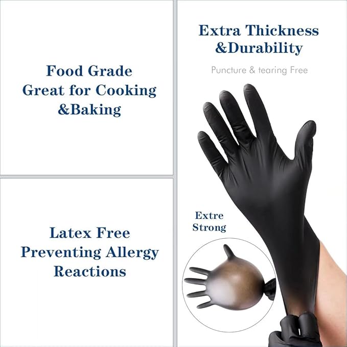 YKANG Black Disposable Nitrile Gloves,Latex Free Disposable Gloves 100 PCS,Food Safe Food Prep Cooking Gloves