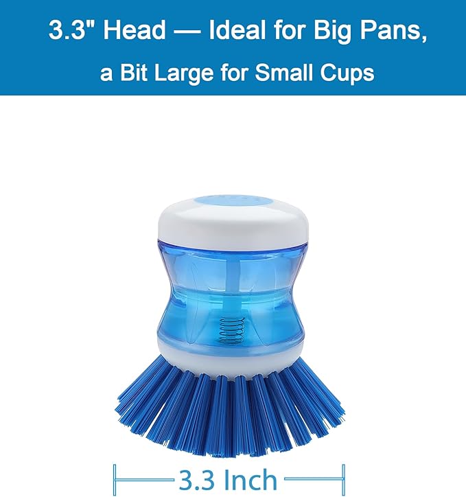 Dish Brush with Soap Dispenser for Dishes Pot Pan Kitchen Sink Scrubbing, Blue 2 Pack