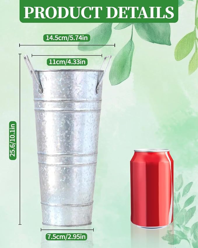 10 Inch Galvanized Flower Buckets - 8 PCS Galvanized Metal Vases for Flowers Tin Flower Holders for Home Decor Wedding Centerpieces Indoor Outdoor Use