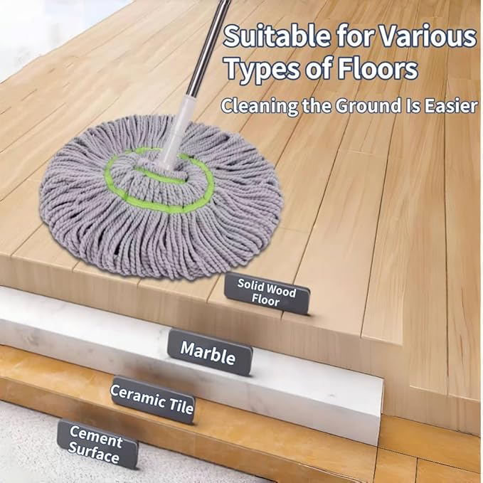 Microfiber Mops for Floor Cleaning, Long Handle Self Wringing Mop, Twist Mop for Tile, Hardwood Floor, Tile, Kitchen, Home, Office