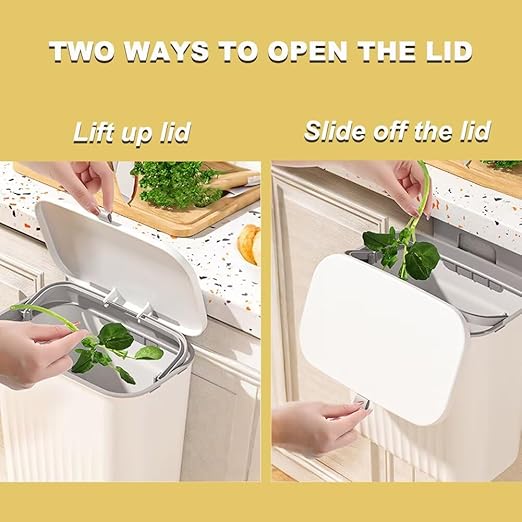 2.4 Gallon Kitchen Trash Can with Lid Compost Bin for Counter Top or Under Sink Large Capacity Garbage Can for Kitchen Bathroom Bedroom Laundry Room (White)