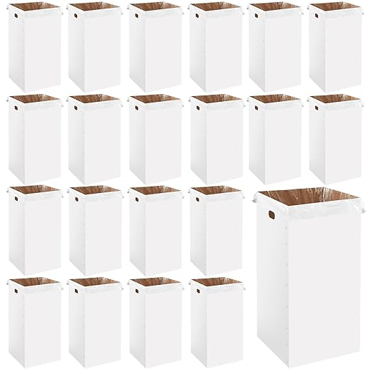 Nosiny 20 Pcs 50 Gallon Disposable and Reusable Corrugated Cardboard Trash Cans for Events, Recycling Bins Bulk with Trash Bags,Cardboard Garbage Boxes for Parties,18" x 18" x 36" (White)