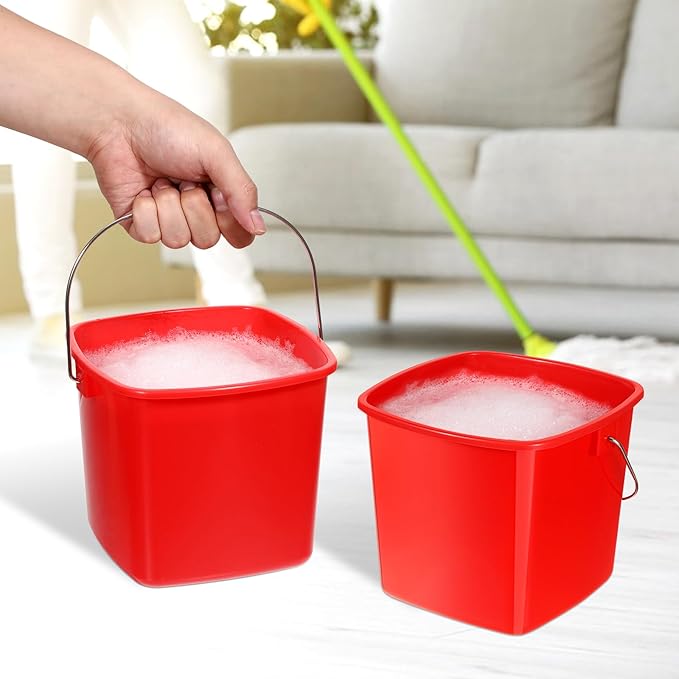 8 Pcs Cleaning Buckets, 3 Quart Square Cleaning Bucket Plastic Small Bucket with Stainless Steel Handle for Restaurant Kitchen Home Offices School