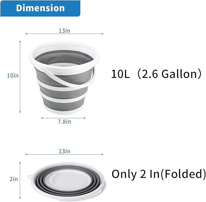Collapsible Bucket 10L 2.6 Gallon Cleaning Bucket Mop Bucket Folding Foldable Portable Small Plastic Water Supplies for Outdoor Garden Camping Fishing Car Wash Space Saving
