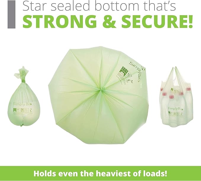 3 Gallon Compostable Trash Bags with Handle-Tie, Thick 0.67 Mil, 11.36 Liter, 80 Bags, Small Kitchen Food Scrap Waste Bag, ASTM D6400, US BPI and OK Compost Home Certified