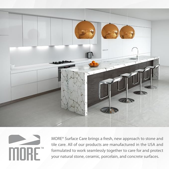 MORE Stone & Quartz Cleaner + Protector - Granite, Quartz & Marble Cleaner - For Kitchen & Bathroom Countertops - Water-Based Surface Spray - Lavender-Verbena Essential Oil - Pint (16oz)