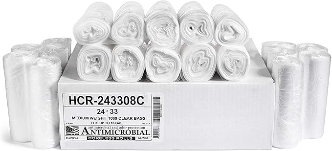 Aluf Plastics - 12-16 Gallon Clear Trash Bags - 24" x 33"- 8 Micron Equivalent High Density Value Garbage Bags for Bathroom, Office, Industrial, Commercial - (1 Pallet of 100 Cases, 10000 Bags Total)