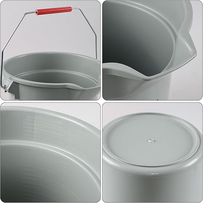 Teyyvn 4-Pack Commercial Round Bucket, 3.5 Gallon Industrial Round Utility Pail with Handle, Gray