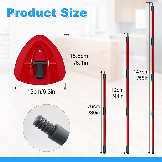 Mop Handle Replacement for Ocedar, 4 Section 30" to 58" Extendable Length Mop Handle for Ocedar Spin Mop Refills and Brooms, Mop Stick for OCedar Floor Cleaning, American Threaded Joint