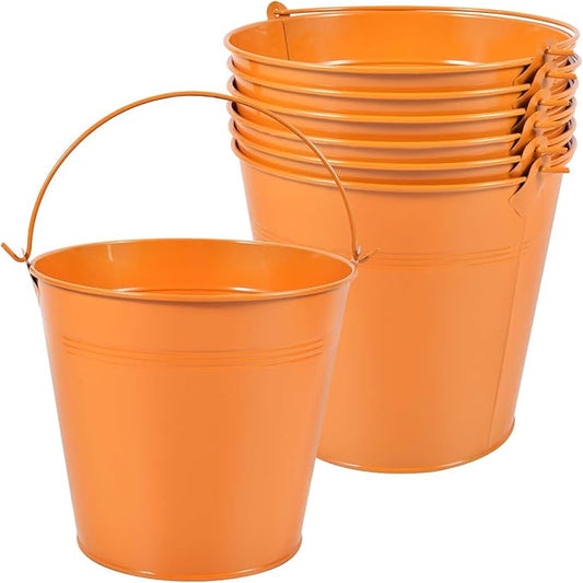 OBTANIM 7 Pack Orange Metal Buckets with Handle Galvanized Ice Pails for Plants, Succulents, Party Favors Organizing, Rustic Home Decor or Classrooms Pencil Storage (7.1 x 5.2 inch)