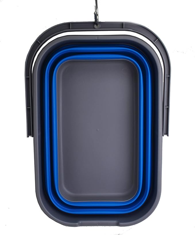SAMMART 12L (3.1 Gallon) Collapsible Rectangular Handy Bucket (1, Dark Grey/Blue)