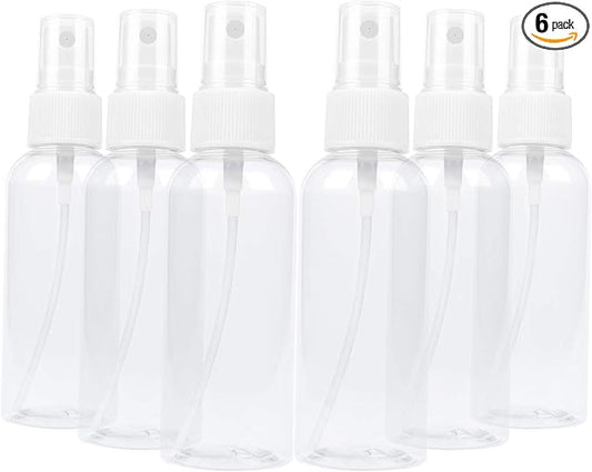TRENDBOX 6 Pack Empty Transparent Plastic Fine Mist Spray Bottle 60 ml (2 oz)