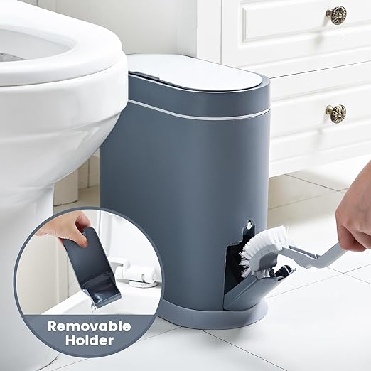 ELPHECO Bathroom Trash Can with Toilet Brush 2.5 Gallon Waterproof Trash Bin Smart Garbage can with lid Motion Sensor Waste Bin Automatic Bathroom Decor(Grey)