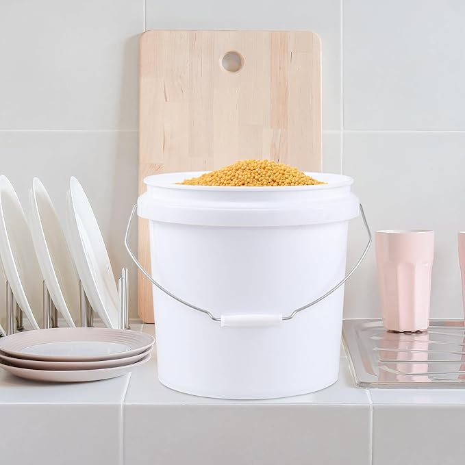 4-Pack 4 Gallon Food Grade Plastic Bucket Pail Container with Lid, Industrial Paint Pail Container Bucket, White