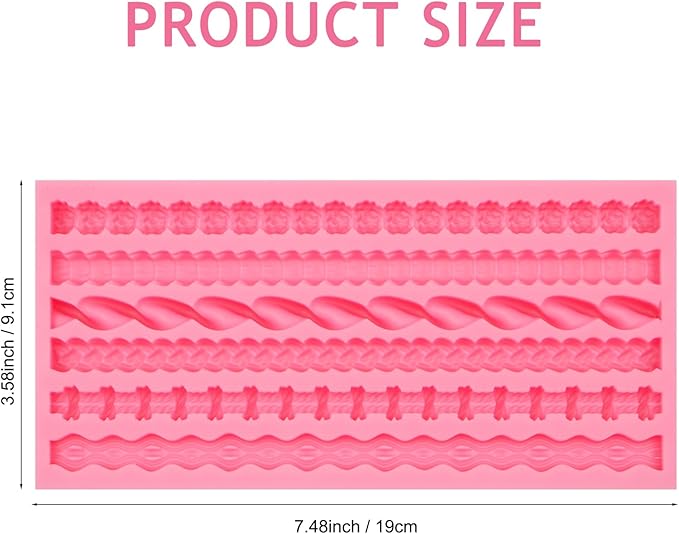 Hemp Rope Knot Silicone Molds, Knitting Bead Pearl Cake Border Chocolate Molds, Spiral Wave Pattern Shaped Fondant Molds for Cake Decoration Cupcake Topper Gum Paste Clay Resin(6 Cavity)