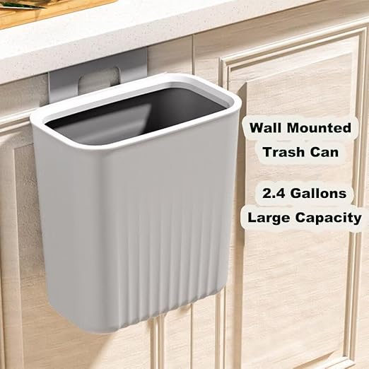 2.4 Gallon Kitchen Trash Can Compost Bin for Counter Top or Under Sink Large Capacity Garbage Can for Kitchen Bathroom Bedroom Laundry Room (Grey)