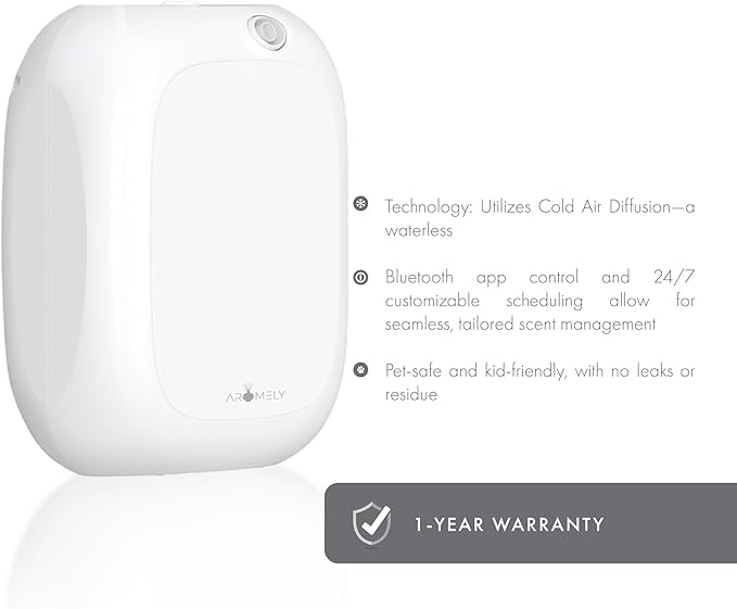 Aromely Smart Bluetooth Nebulizing Aromatherapy Scent Diffuser, Essential Oil Diffuser for Home, Spa & Office, Waterless Aroma Diffuser, App Controlled Perfect Air Freshener up to 1,500 SQFT - White