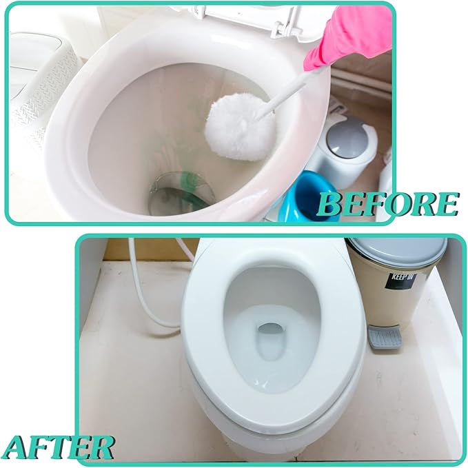 Zhehao 50 Pcs Toilet Bowl Brush Soft Swab Toilet Bowl Bulk White Reusable Long Plastic Handled Cleaners Scrubber Mop with Silk Cotton for Home Bathroom, 15 x 3 Inch, Without Cone Cup