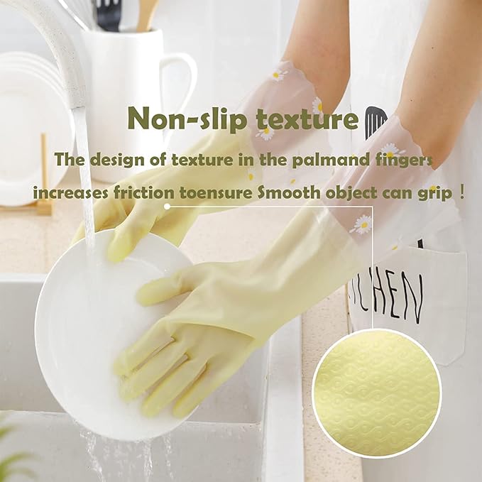 KAQ Dishwashing Gloves - 3 Pairs Reusable Non-Slip Rubber Kitchen Gardening Household Gloves