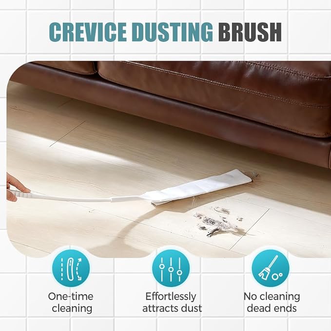 2 Pcs Bendable Gap Dust Cleaner, White Bendable Microfiber Duster for Household, Long Handle Flat Duster for Under Appliances, Crevice Cleaning Tool with Nonwoven Fabric (2pcsWhite)