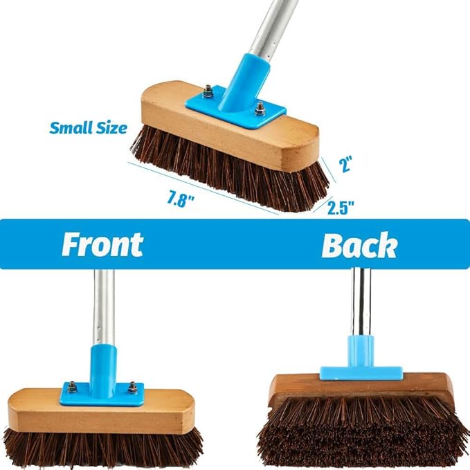 YONILL Heavy Duty Deck Brush with Long Handle - 60" Floor Scrub Brush with Stiff Natural Palmyra Bristles, Outdoor Scrubber Brushes for Cleaning Rough Surface, Concrete Floor, Patio, Garden, Sidewalk
