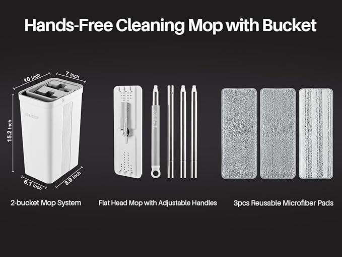 JOYMOOP Mop and Bucket with Wringer Set for Home, Flat Mop and Bucket System, Mops for Floor Cleaning and Wall Cleaner, with 3 Reusable Microfiber Mop Pads