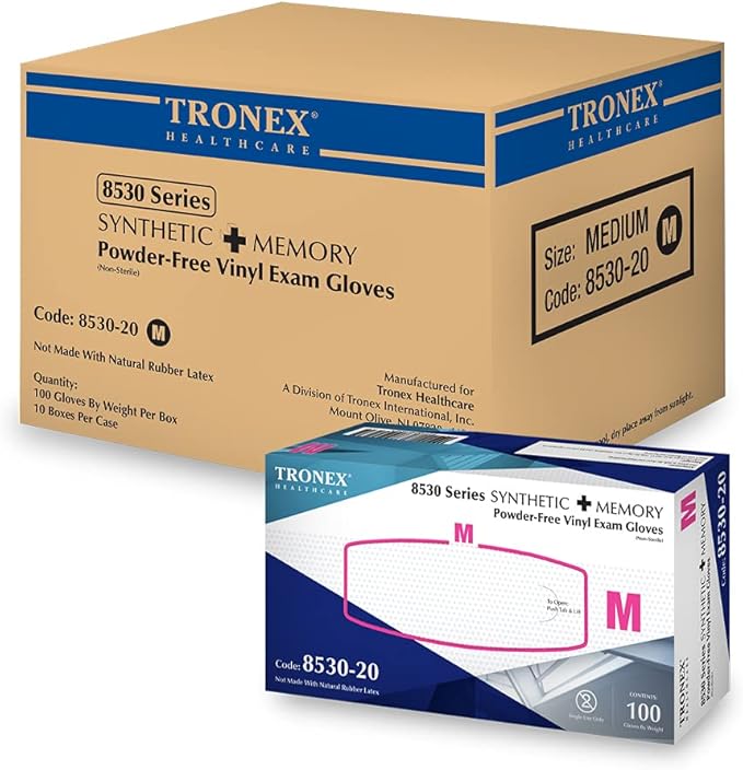 TRONEX 1000 Pack Synthetic Medium 5 Mil Vinyl Exam Gloves, Extra Strength, Vinyl Medical Disposable Gloves, Powder Free