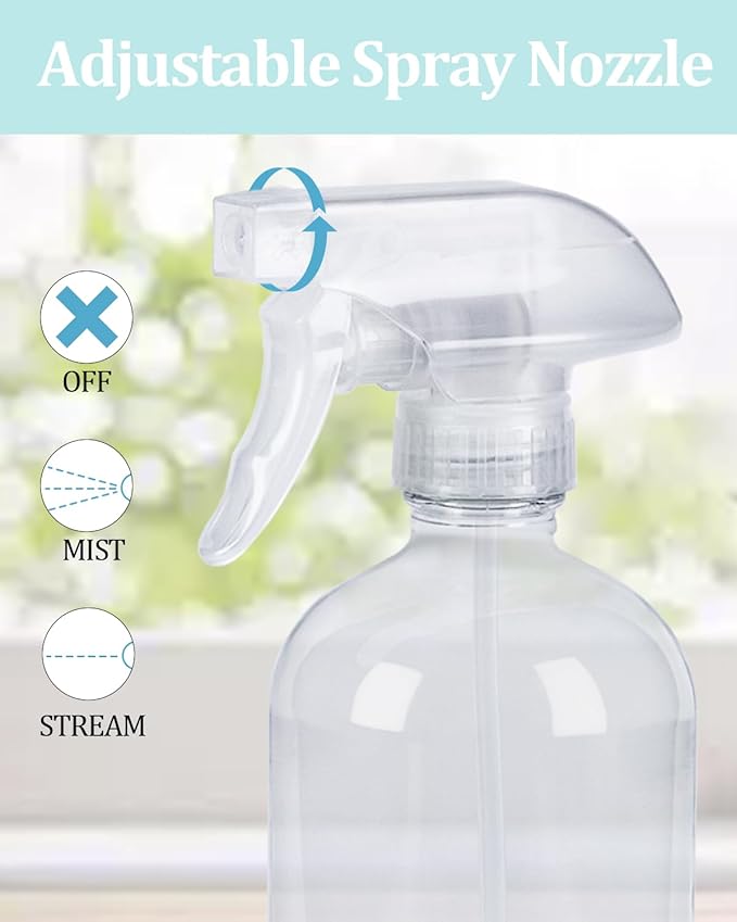 2 Pack 360° Glass Spray Bottles with Silicone Sleeve, 16 oz Empty Refillable Containers with Adjustable Spray Nozzles, Spray Bottles for Hair, Cleaning Solutions and Plants Black&White