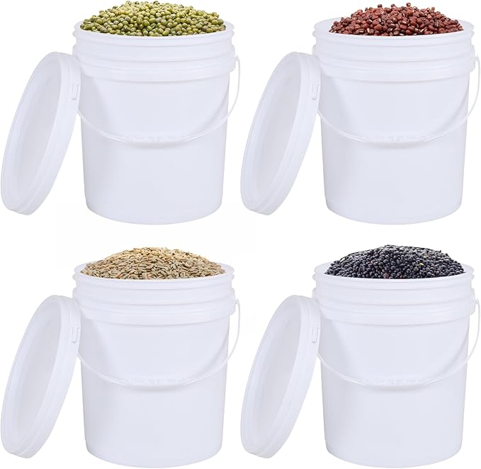 7 Gallon White Plastic Bucket Pail Container with Lids, Food Grade Bucket Pail with Airtight Lid, 4 Pack