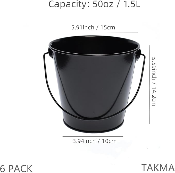 Metal Buckets with Handle, 6 Pack 5.91 Inch Black Iron Pail, Easter Bucket,Pencil Holder and Flower Pots,Craft Supply Holders for Events,School Storage and Party (Black)
