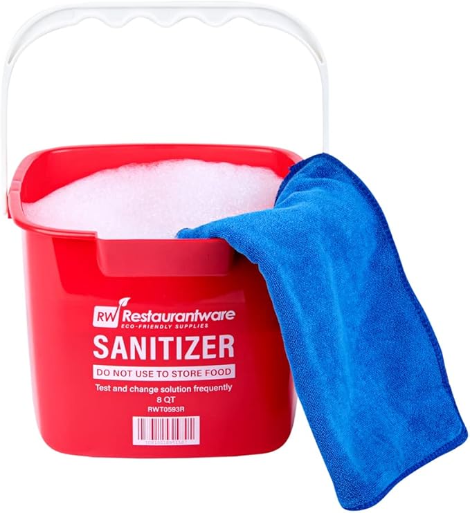 Restaurantware RW Clean 8 Quart Cleaning Bucket 1 Detergent Square Bucket - With Measurements Built-In Spout And Handle Red Plastic Utility Bucket For Home Or Commercial Use