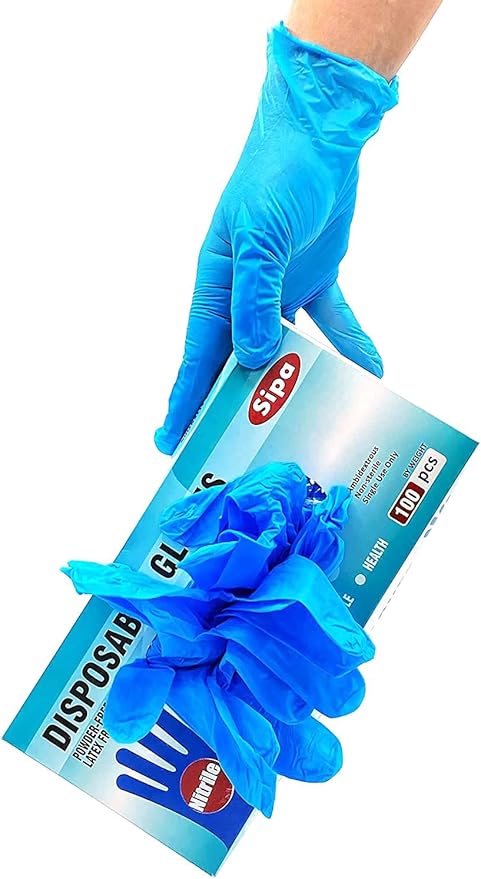 SIPA Nitrile Disposable Gloves 2.8 Mil, Pack of 100, Latex Free, Powder Free Safety